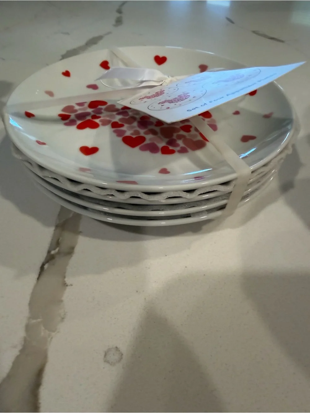 Heart Pattern Dessert Plates - White with Red and Pink Hearts